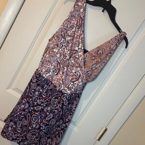 Lands' End Swim Dress Women 18w Wrap One Piece Swimsuit Paisley Blue full cover